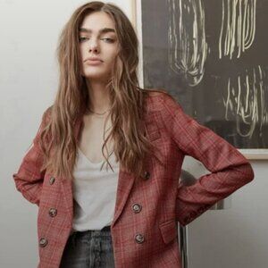 Heartloom Ivy Red Plaid Double Breasted Blazer Size Small Tailored Jacket